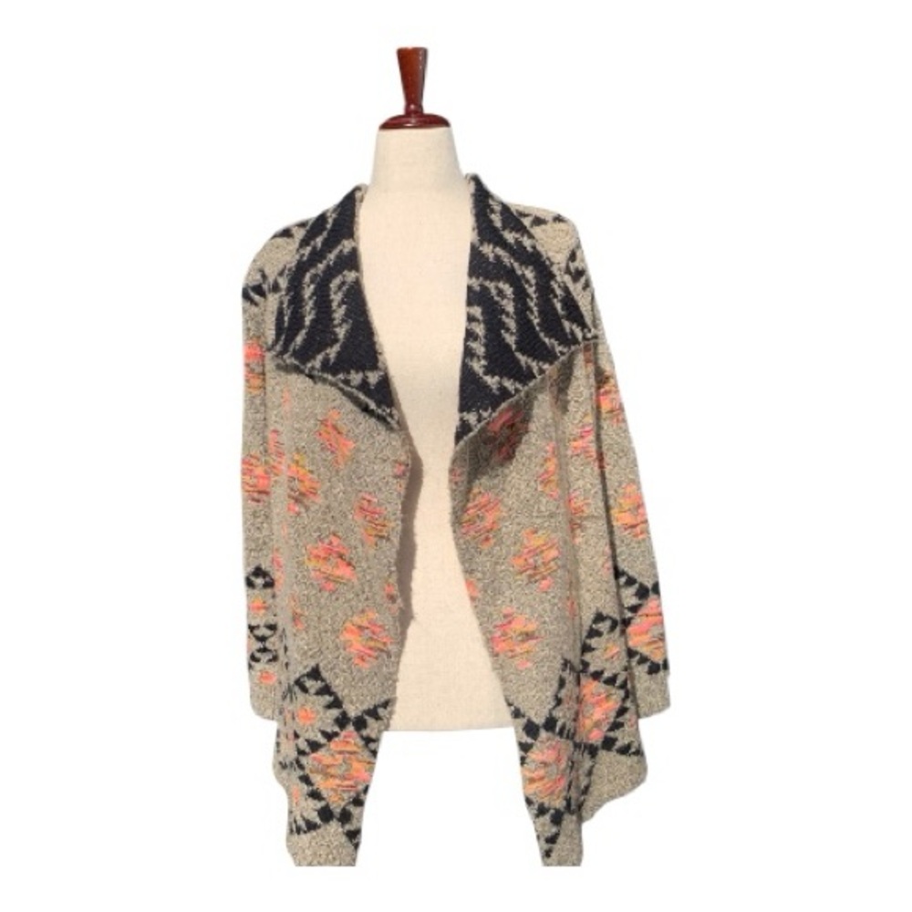 Alya Open Front Aztex Print Super Soft Cardigan Sweater Boho Long Sleeves Size S